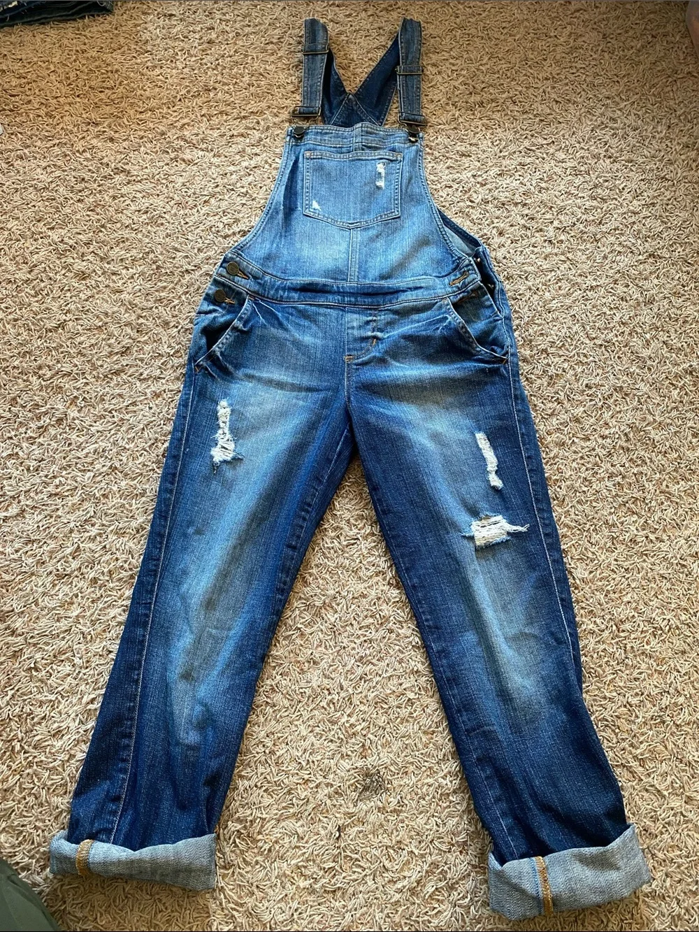 Guess Women’s Blue Distressed Denim Overalls